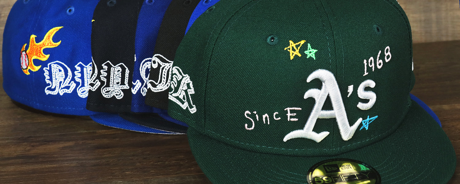 The 59Fifty Side Patch New Era Scribble | All Over Patches New Era Fitted Caps Scribble | Side Patch with Gray Undervisor 5950 Scribble