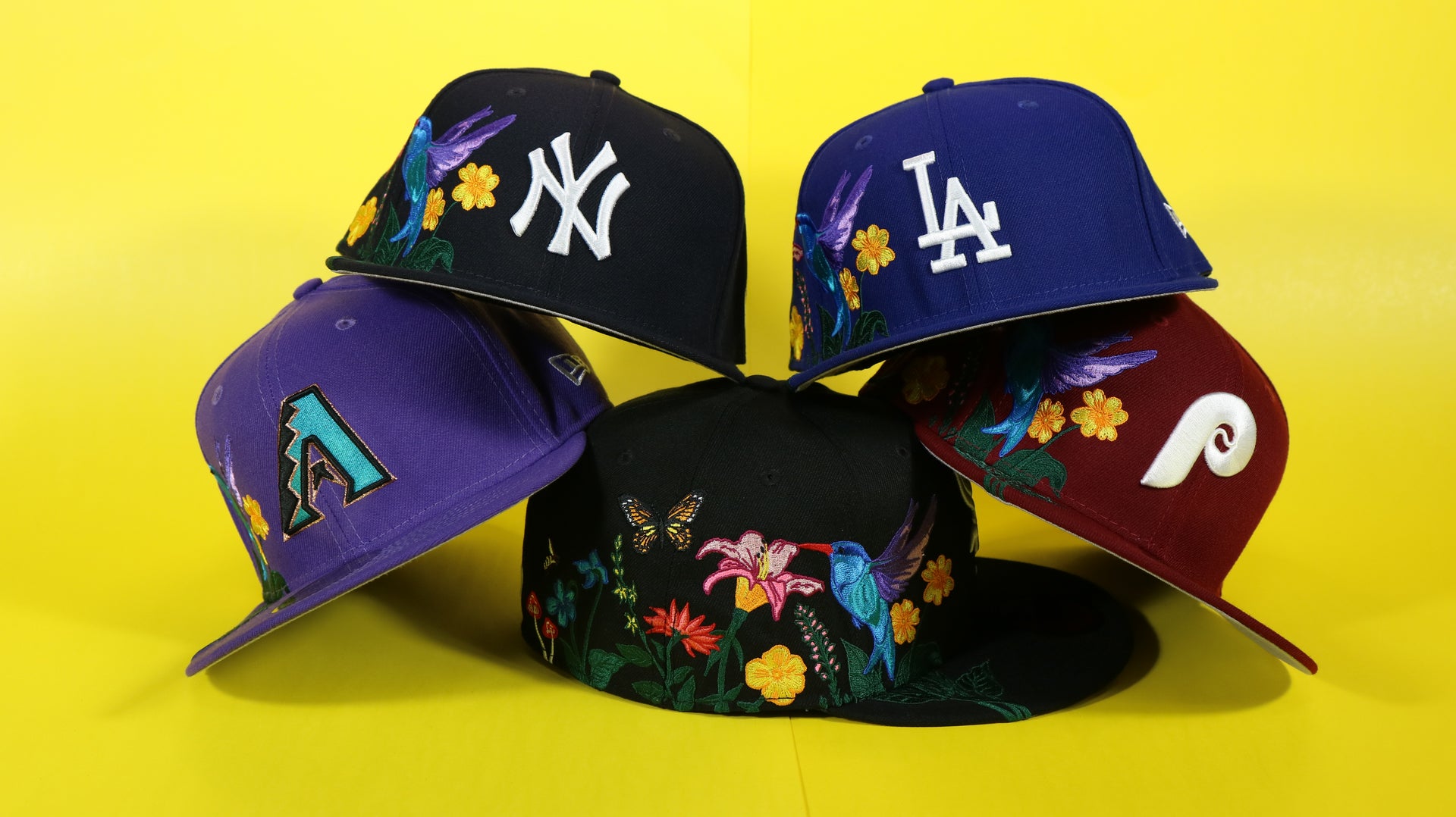59Fifty Bloom Embroidered MLB Fitted Caps | VIntage MLB Spring Bloom Embroidered 5950 Caps | Fitted Custom Embroidered Bloom MLB 59Fifty Caps