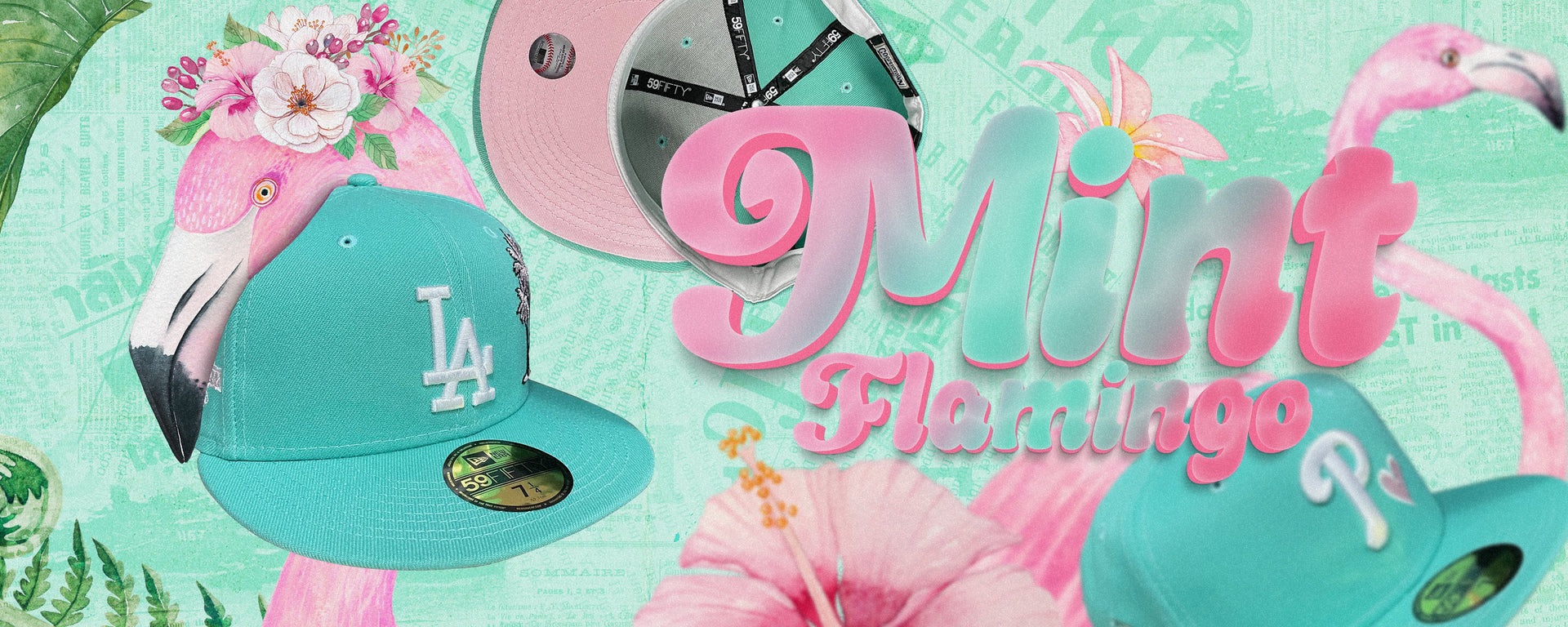 Mint Flamingo Cap Swag x New Era Exclusive Custom Side Patch 59Fifty Fitted Caps