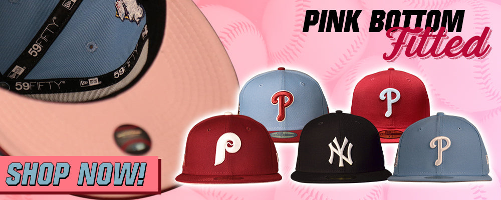 Pink Bottom Fitted Hats  Pink Under Brim Fitted Hats