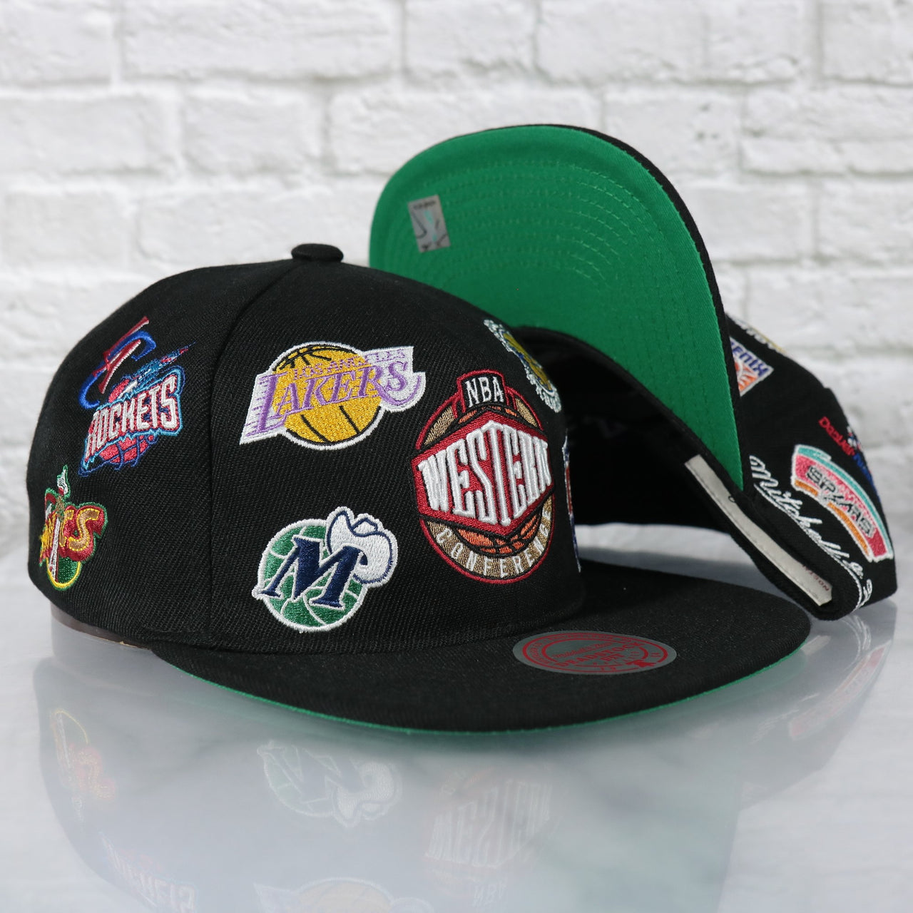 NBA West All Over Conference Hardwood Classics Deadstock Green bottom | Black Snapback Hat