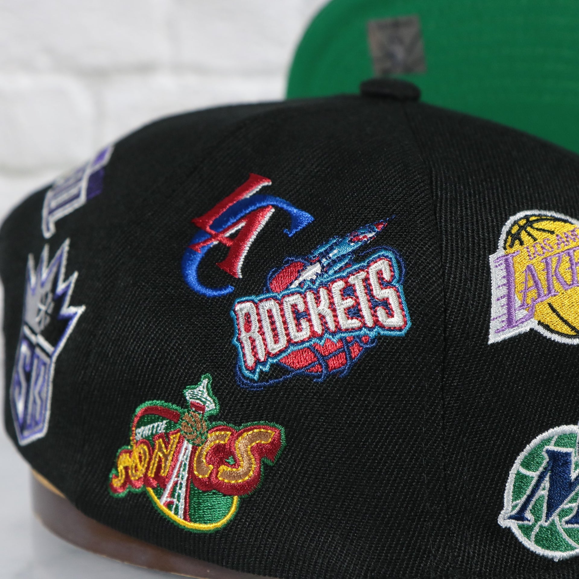 west conference teams all over patch on the NBA West All Over Conference Hardwood Classics Deadstock Green bottom | Black Snapback Hat