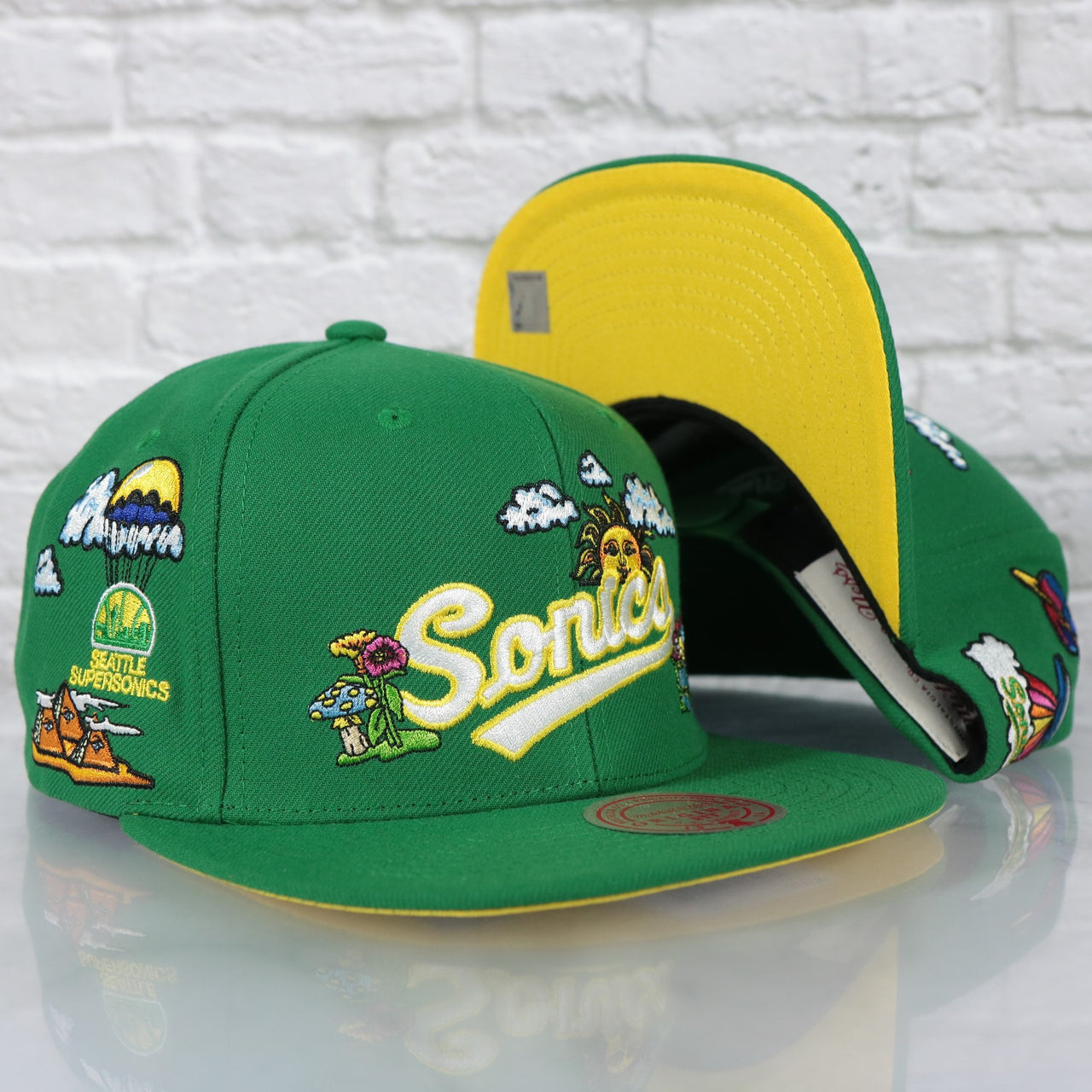 Seattle Supersonics Throwback Wordmark Hardwood Classics  All Over Energy Psychedelic patch | Green Snapback hat