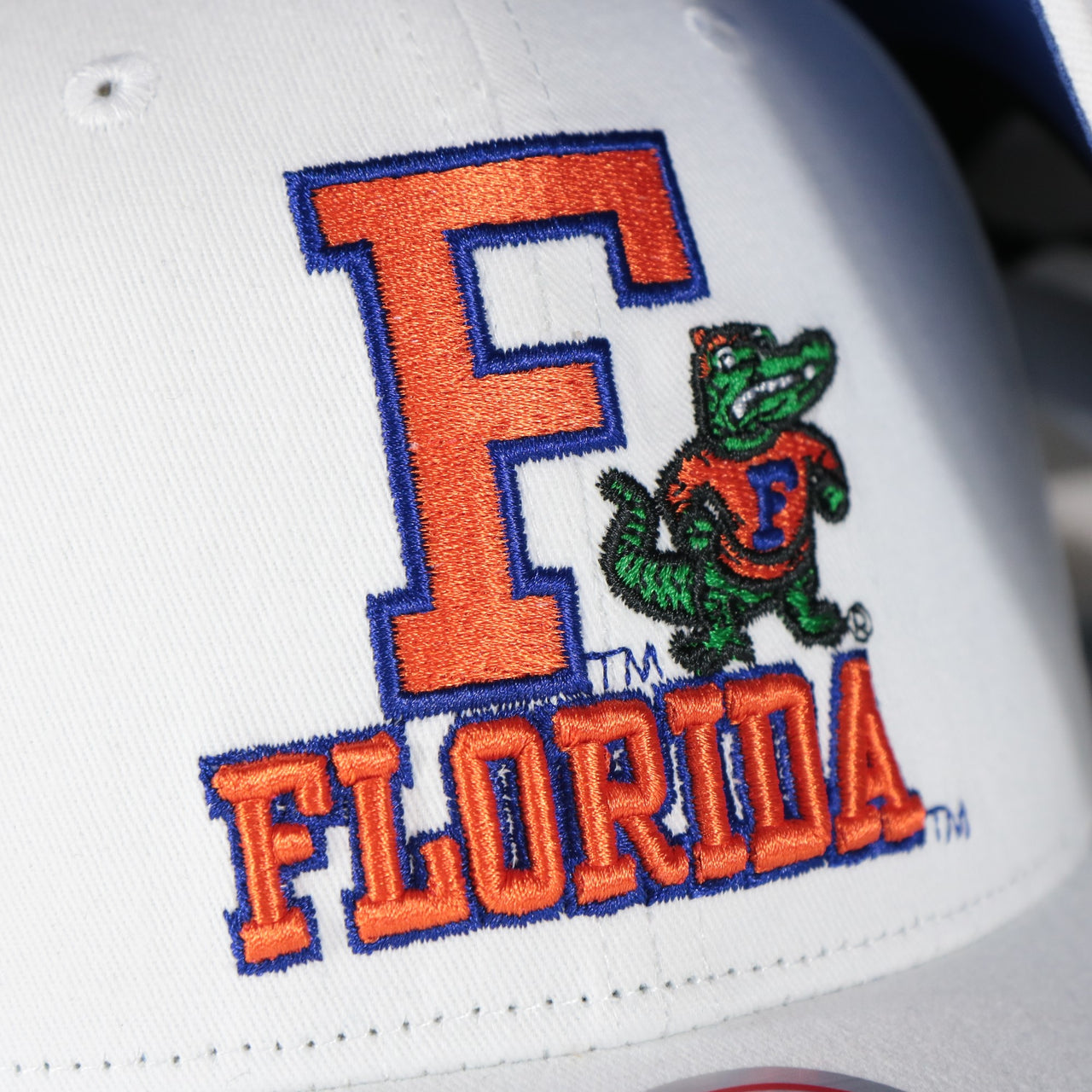gators logo on the Florida Gators NCAA All in Pro Blue Bottom | White Snapback Hat