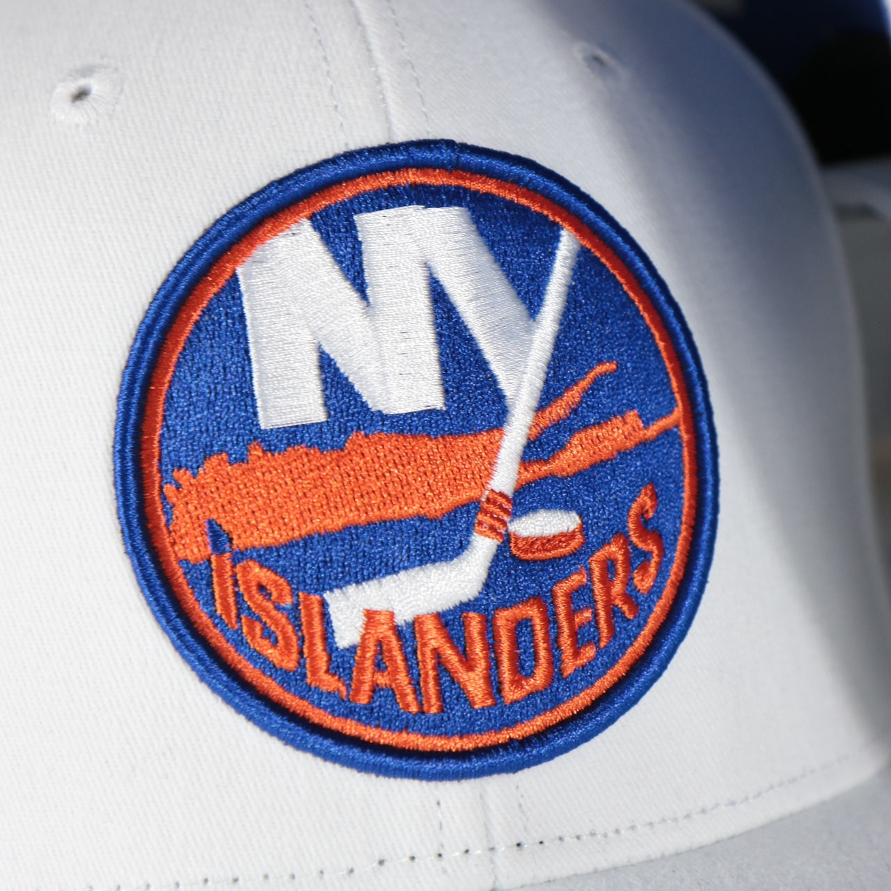 islanders logo on the New York Islanders NHL All in Pro Blue Bottom | White Snapback Hat