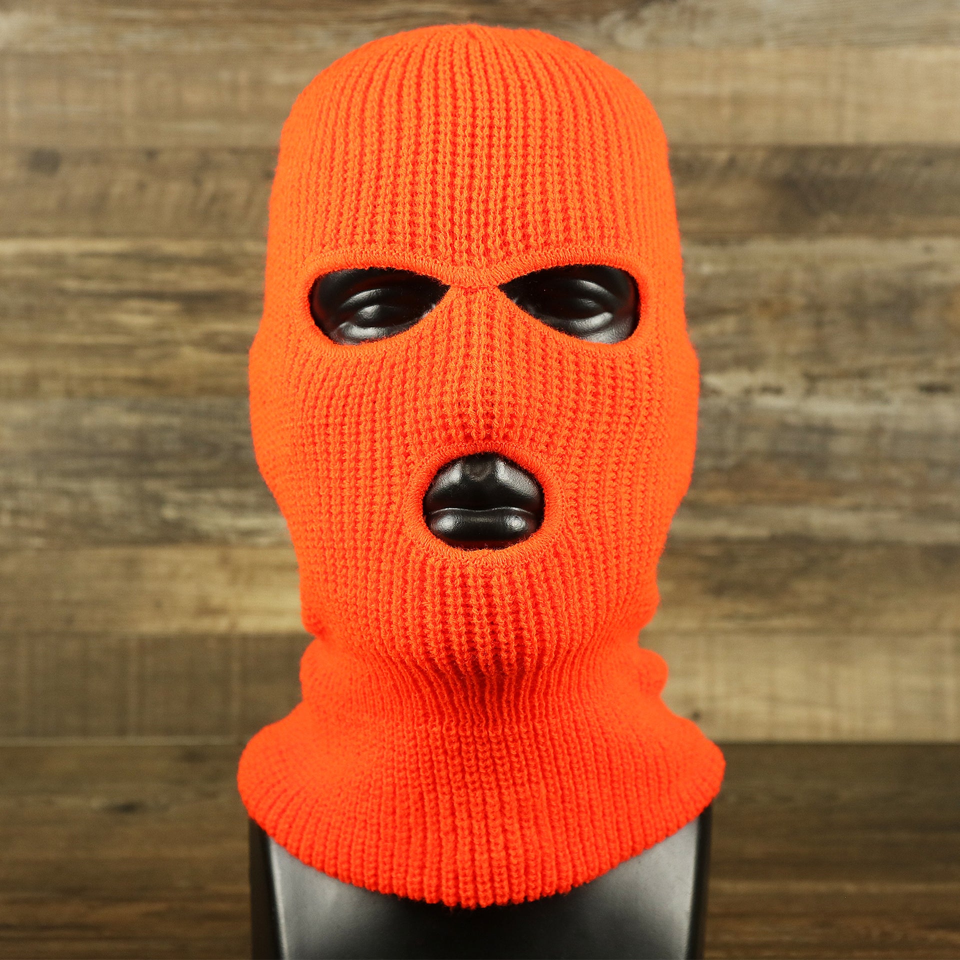 The front of the Safety Orange Snug Fit Three Hole Balaclava | Neon Orange Knit Ski Mask