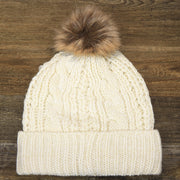 The backside of the Women’s Philadelphia Eagles Cuffed Winter Knit Beanie With Meeko Pom Pom | Women’s Cream Winter Beanie