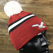 The Throwback Philadelphia Eagles White Logo Striped Cuffed Winter Beanie | Maroon Winter Beanie