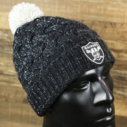 The Women’s Las Vegas Raiders Reflective Silver Cuffed Pom Pom Winter Beanie | Black Winter Beanie