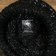 The 47 Brand Tag on the Women’s Las Vegas Raiders Reflective Silver Cuffed Pom Pom Winter Beanie | Black Winter Beanie