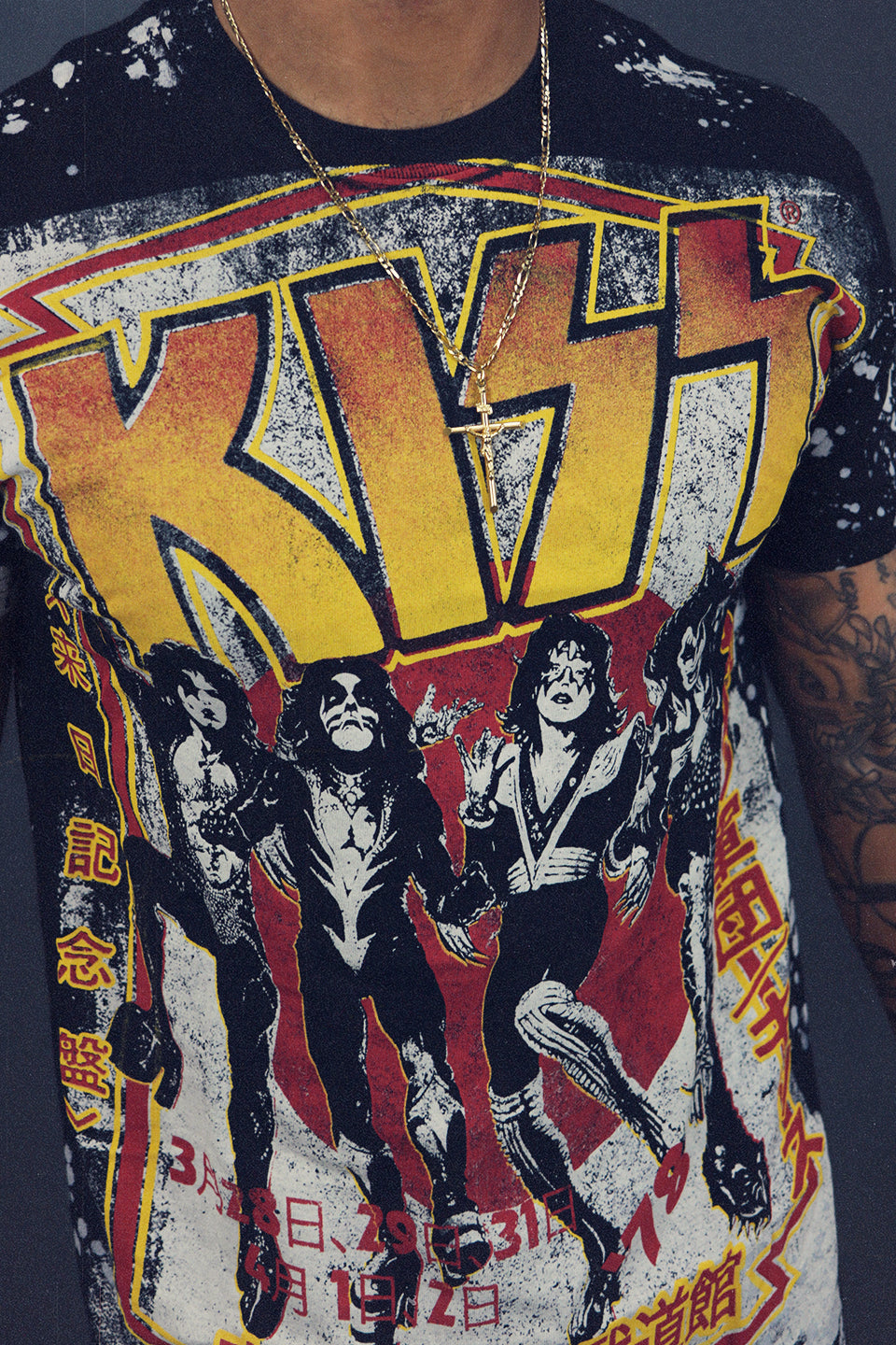 logo shot on the Kiss Tie-Dye Vintage Rock Band Concert Destroyer 1978 Tour Black Tie-Dye T-Shirt