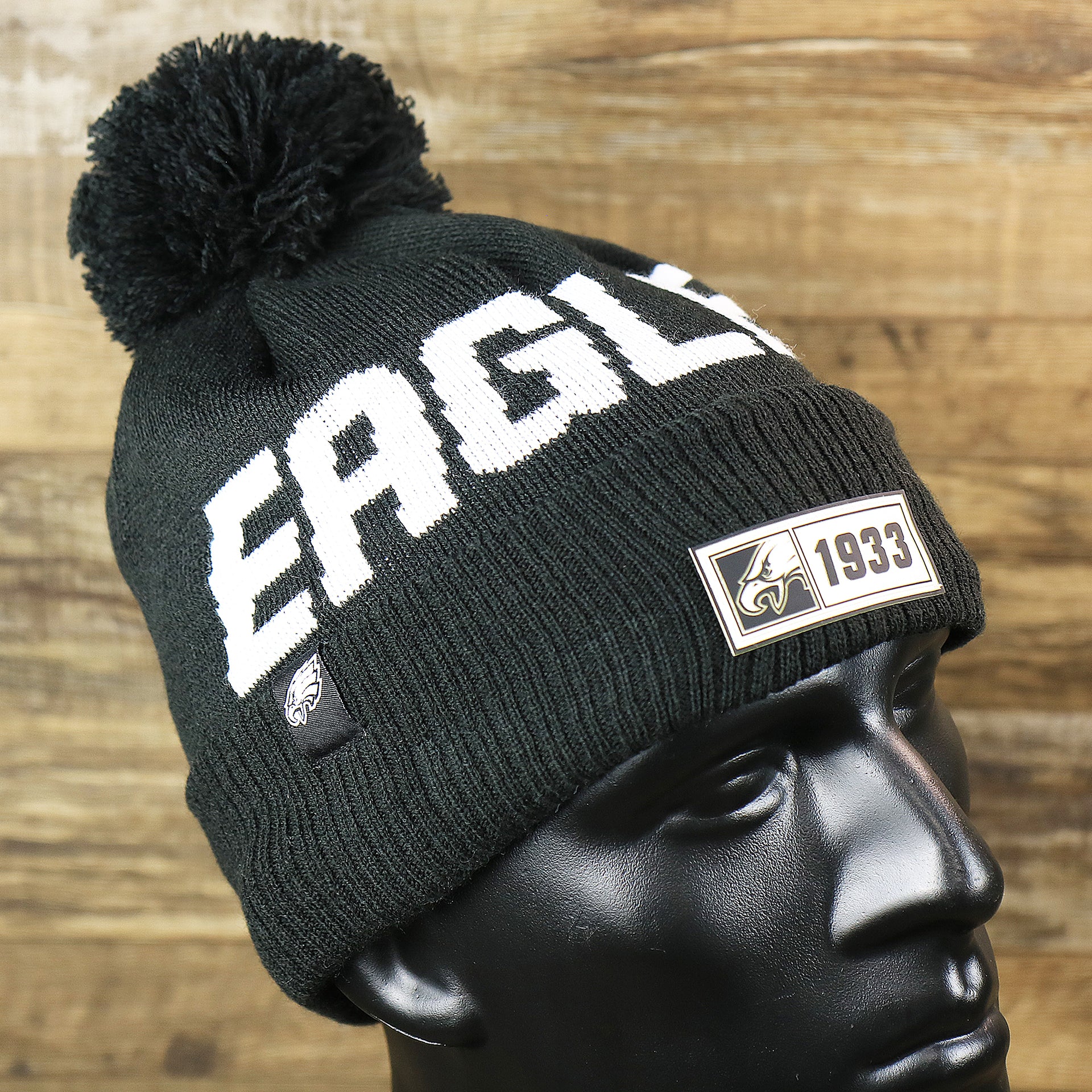 The Philadelphia Eagles On Field Cuffed Winter Pom Pom Beanie | Black And White Winter Beanie