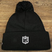 The backside of the Philadelphia Eagles On Field Cuffed Winter Pom Pom Beanie | Black And White Winter Beanie