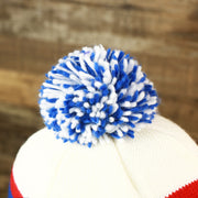The Blue And White Pom Pom on the Los Angeles Clippers Cursive Wordmark Blue Cuff Pom Pom Winter Beanie | Blue Striped Winter Beanie