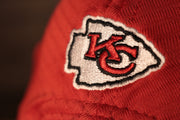 The chiefs logo is on the back Chiefs 2020 Training Camp Snapback Hat | Kansas City Chiefs 2020 On-Field Red Training Camp Snap Cap