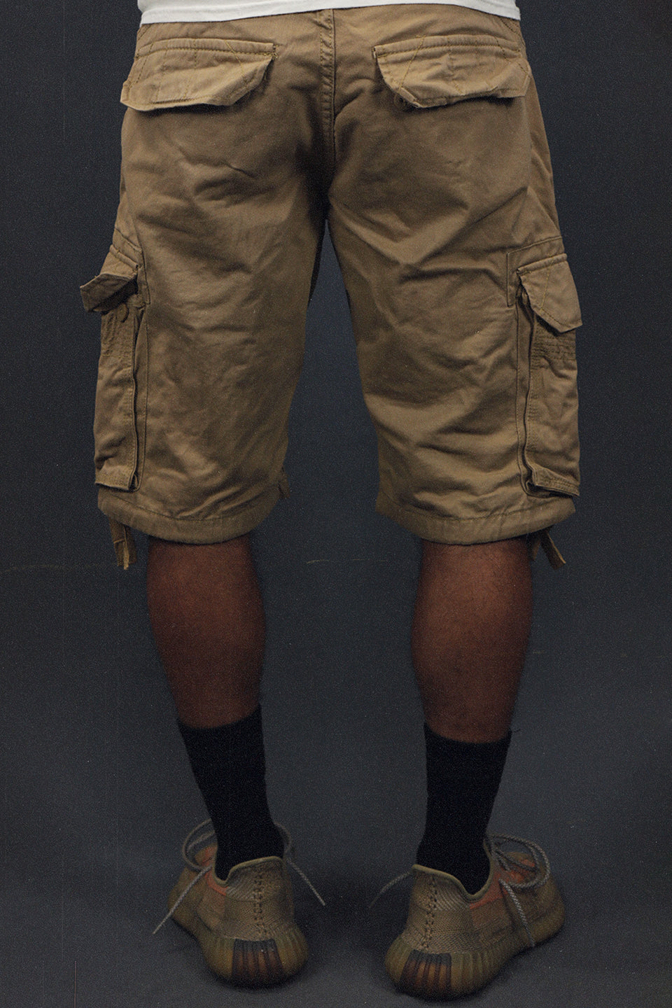 back of the Men's Khaki Combat Shorts Six Pocket Cargo Shorts To Match Sneakers | Khaki