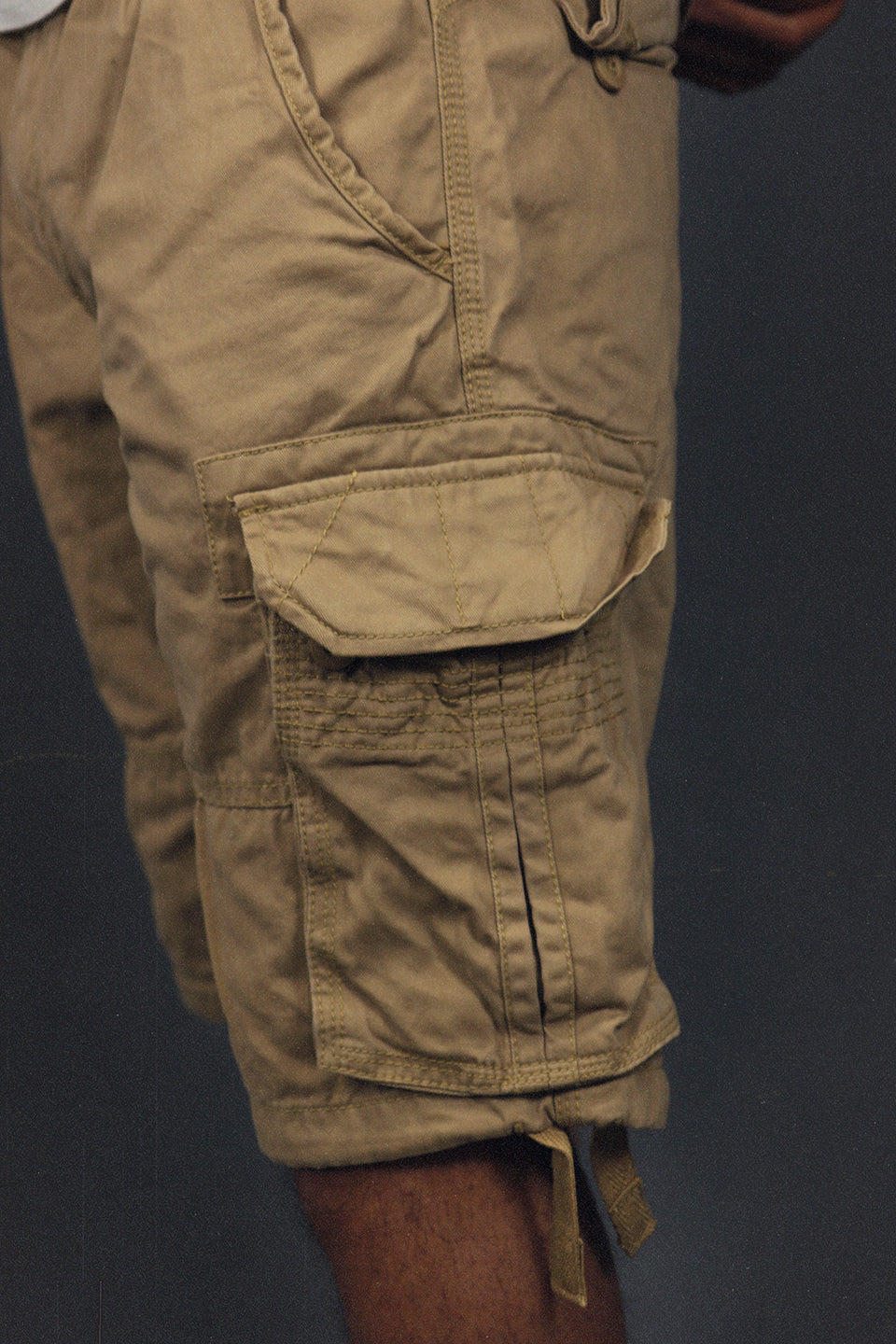 side view of the Men's Khaki Combat Shorts Six Pocket Cargo Shorts To Match Sneakers | Khaki