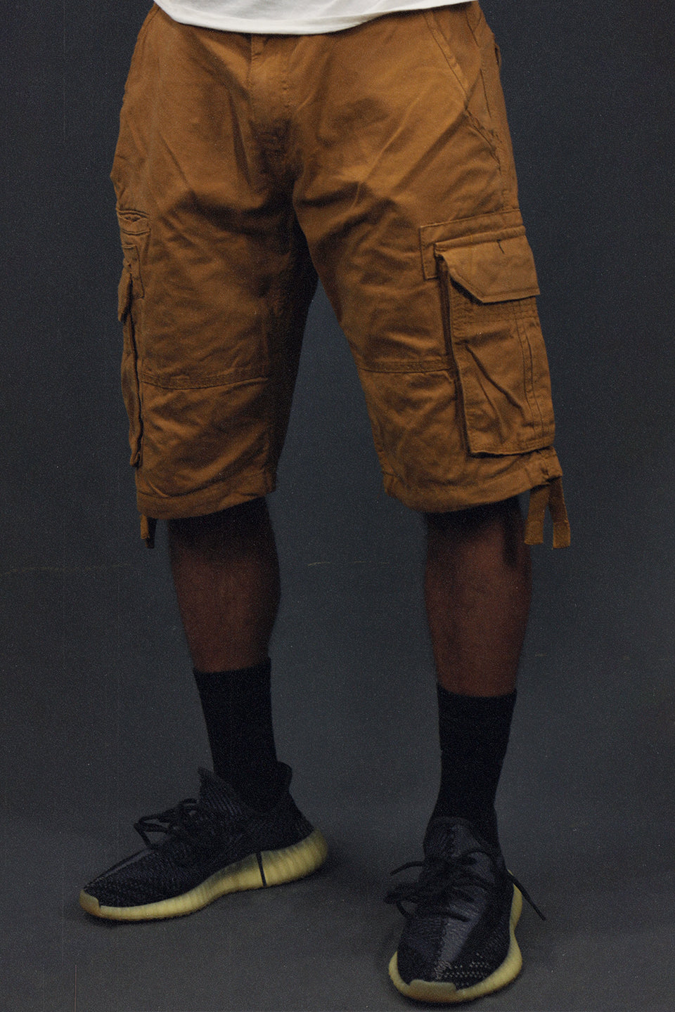 front of the Men's Wheat Combat Shorts Six Pocket Cargo Shorts To Match Sneakers | Wheat