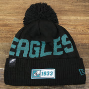 The Philadelphia Eagles On Field Since 1933 Eagles Patch Winter Pom Pom Beanie | Black Winter Beanie