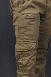 side view of the Men's Khaki Combat Pants Six Pocket Cargo Pants To Match Sneakers | Khaki