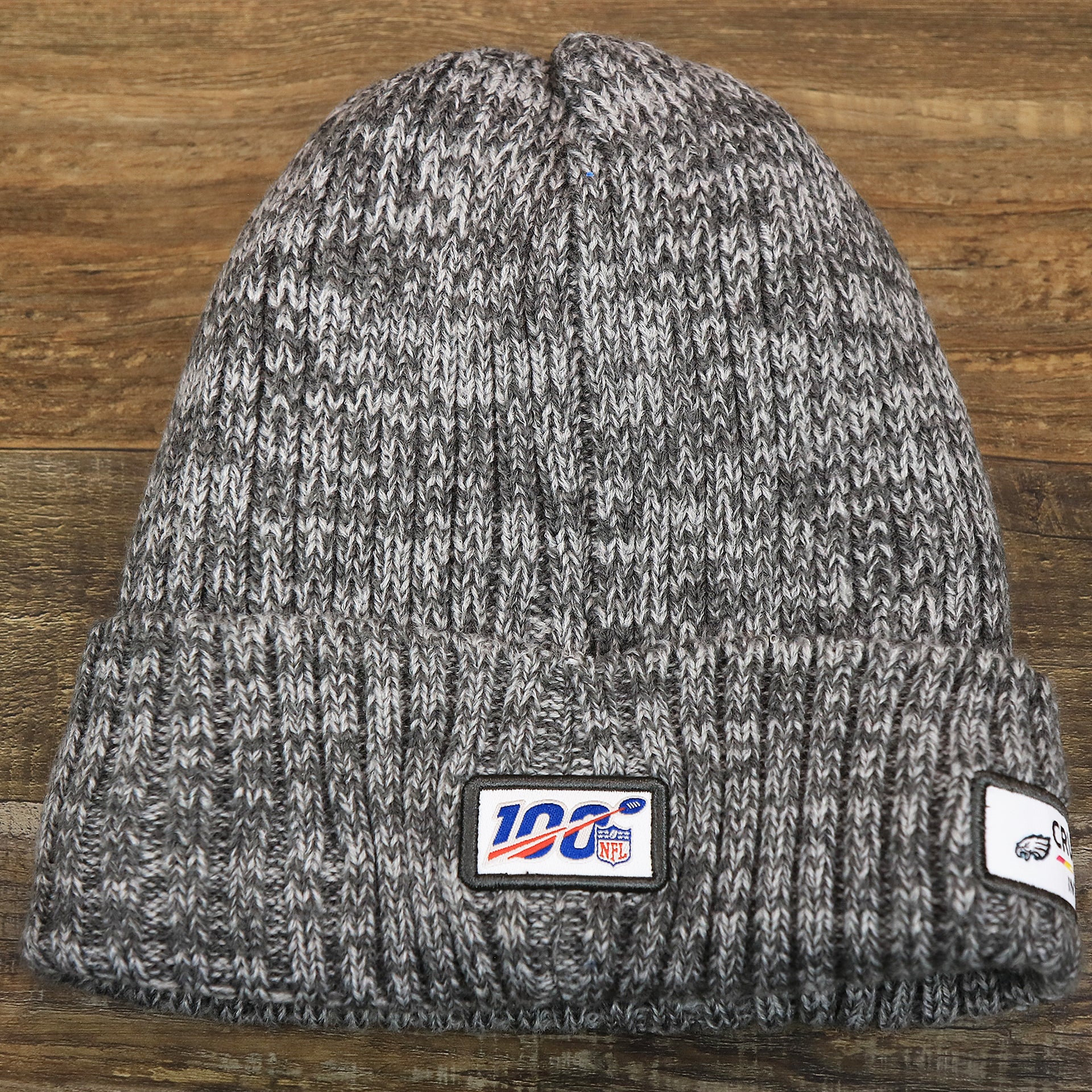 The backside of the Philadelphia Eagles On Field Crucial Catch Patch NFL Winter Beanie | Graphite Winter Beanie
