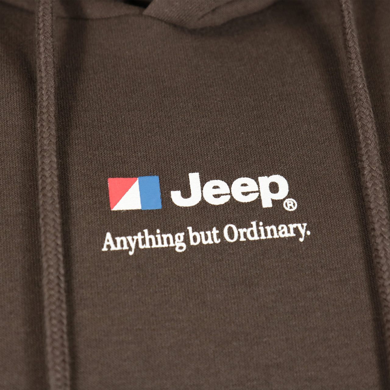jeep logo on the Jeep Laredo Seal Brown Vintage Graphic Hoodie | Jack & Jones Jeep Pullover Hoodie