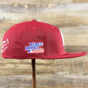The wearer's right on the Cooperstown Philadelphia Phillies Baseball Heart Gray Bottom World Series 59Fifty Fitted Cap | Maroon 59Fifty Cap
