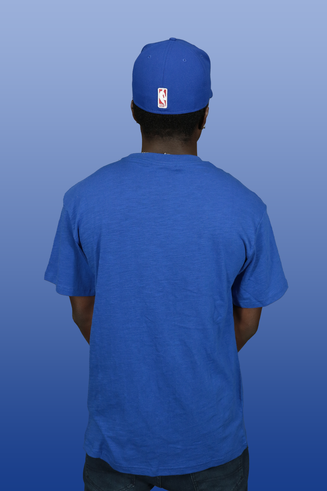 back of the Philadelphia 76ers "Sixers" Wordmark Hardwood Classics Legendary Slub Tee | Royal T-shirt
