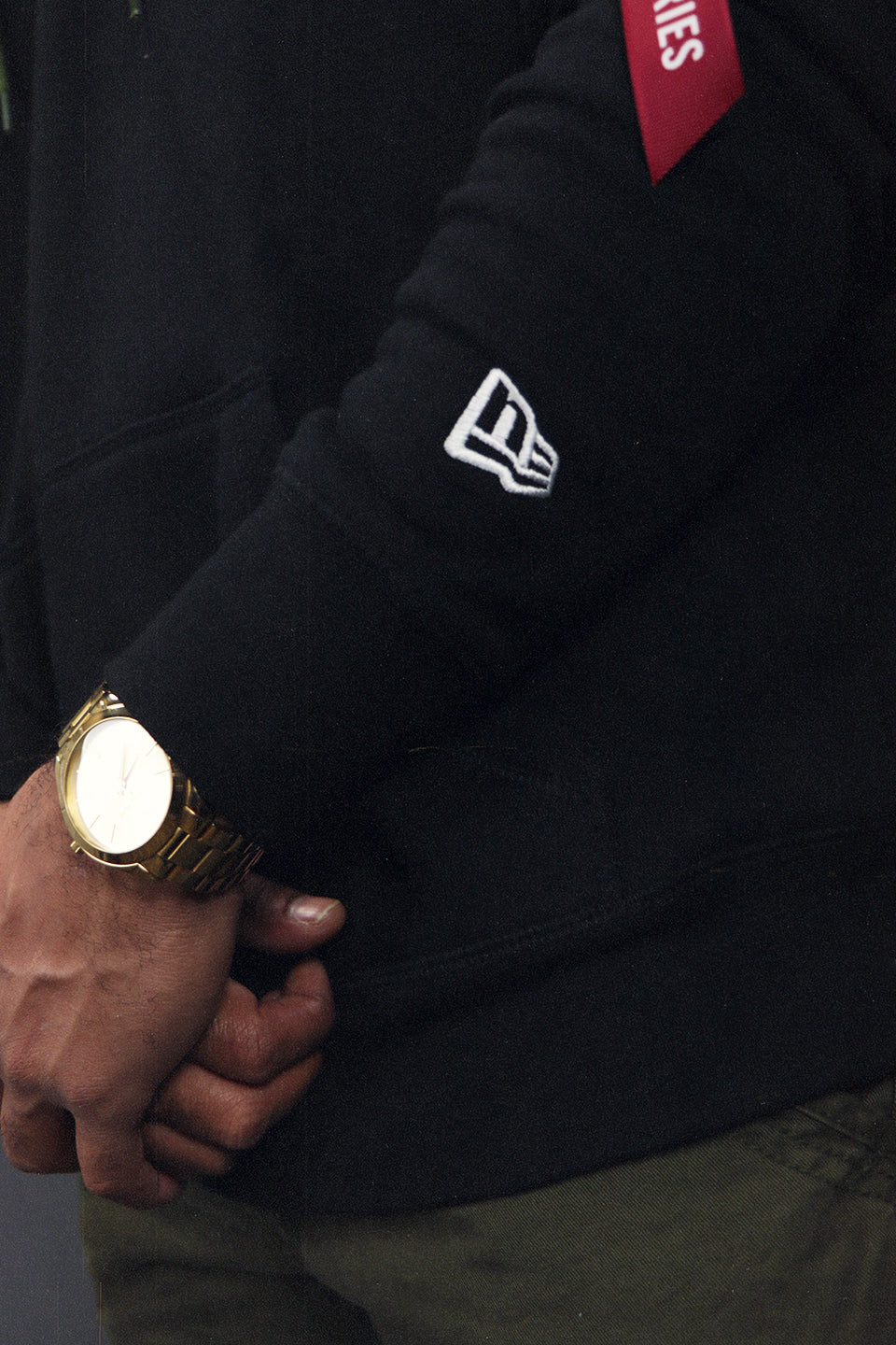 sleeve on the New York Yankees Military Hoodie Armed Forces Sweatshirt | Black