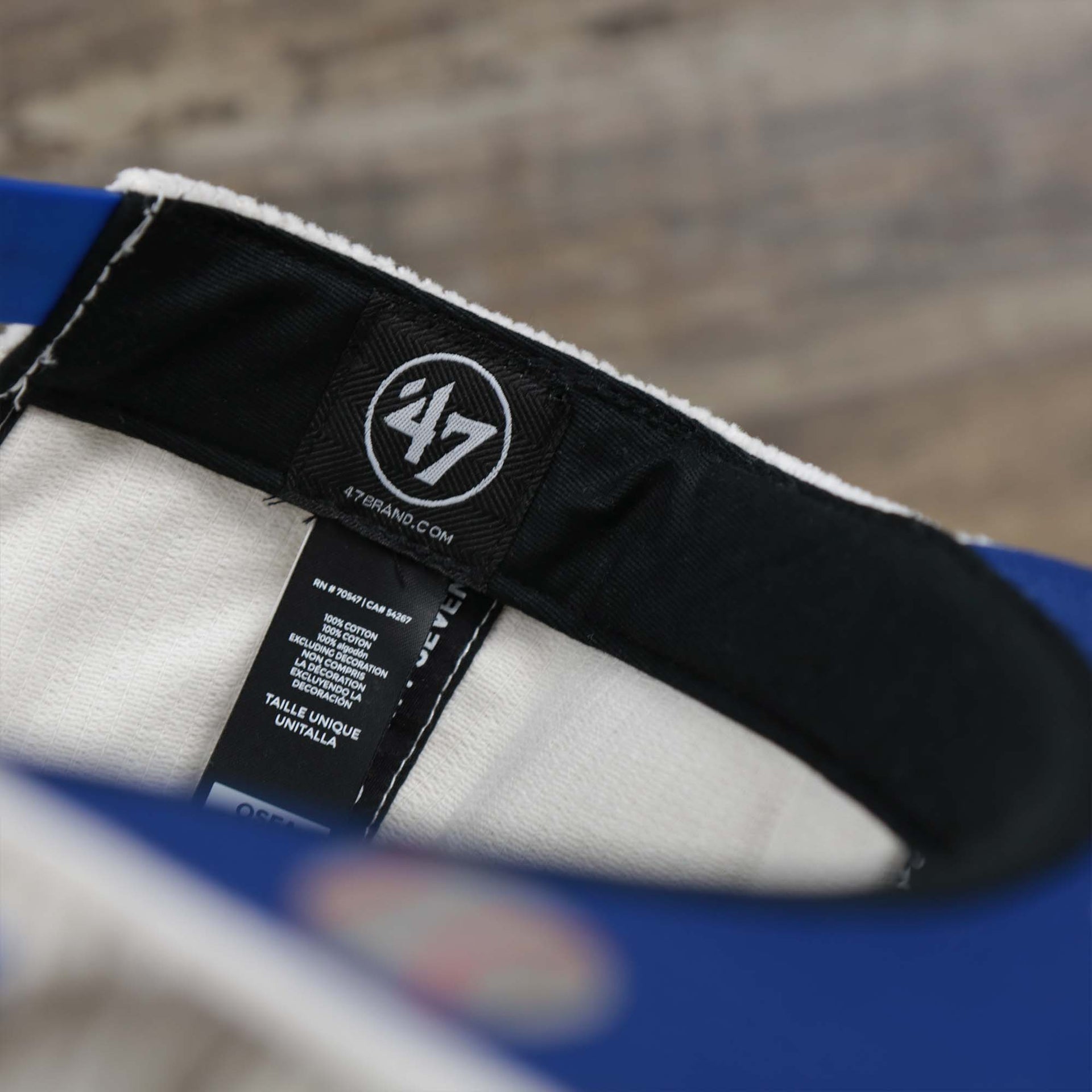 The 47 brand tag on the Corduroy Philadelphia Athletics Cooperstown Snapback | 47 Brand White