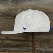 The wearer's left on the Corduroy Philadelphia Athletics Cooperstown Snapback | 47 Brand White