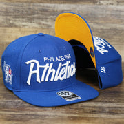 The Cooperstown Philadelphia Athletics Wordmark Retro Athletics Side Patch Snapback | Royal Blue Snapback