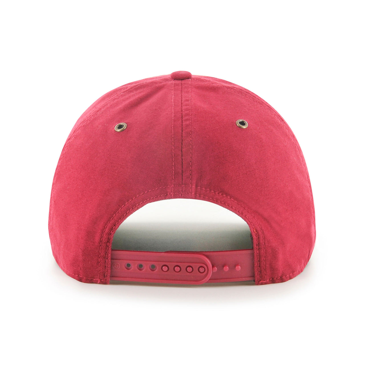 The backside of the Cooperstown Cincinnati Reds Felt Reds Logo Snapback Hat | Maroon Snapback Cap