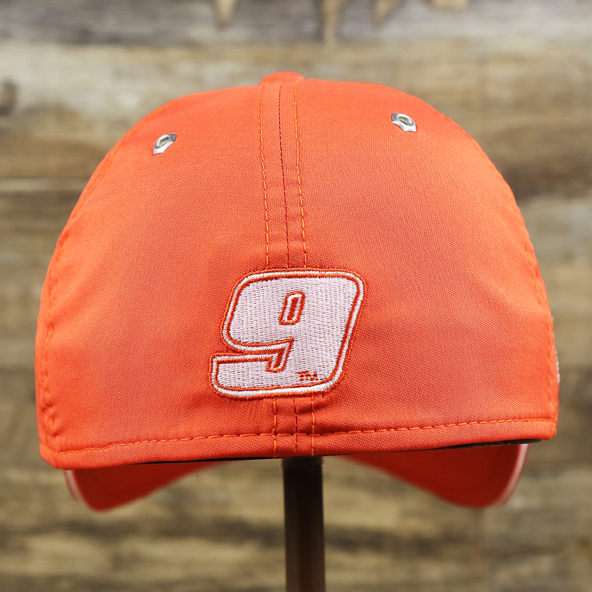 The backside of the Nascar Chase Elliot Number 9 Hendrick Motorsport Hooters Logo 39Thirty FlexFit Cap | Orange 39Thirty Cap