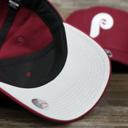 The undervisor on the Cooperstown Philadelphia Phillies Retro Phillies Logo Gray Bottom Dad Hat | Maroon Dad Hat