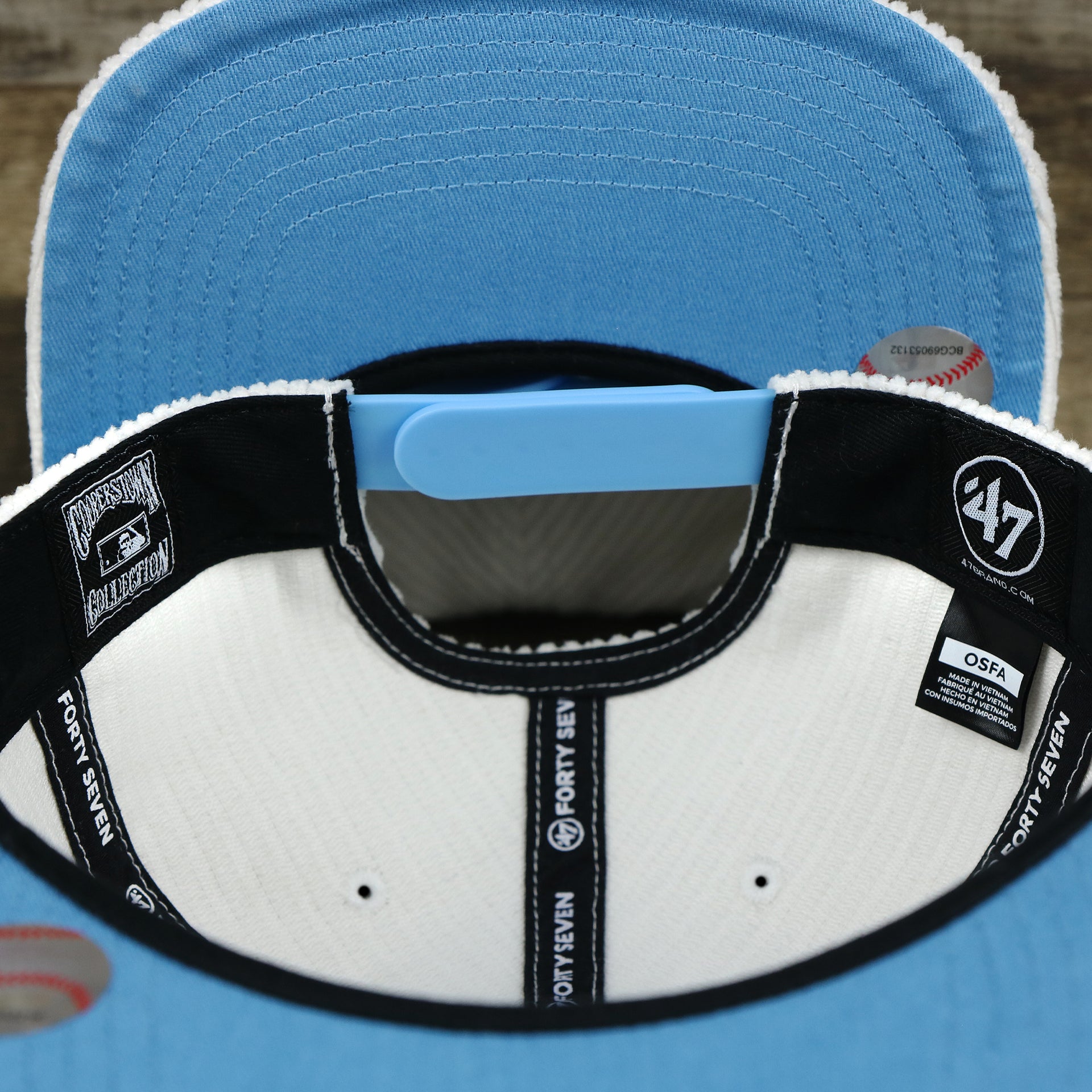 The Tags on the Cooperstown Philadelphia Phillies Corduroy Snapback Hat | White Corduroy Snap Cap