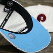 The undervisor on the Cooperstown Philadelphia Phillies Corduroy Snapback Hat | White Corduroy Snap Cap