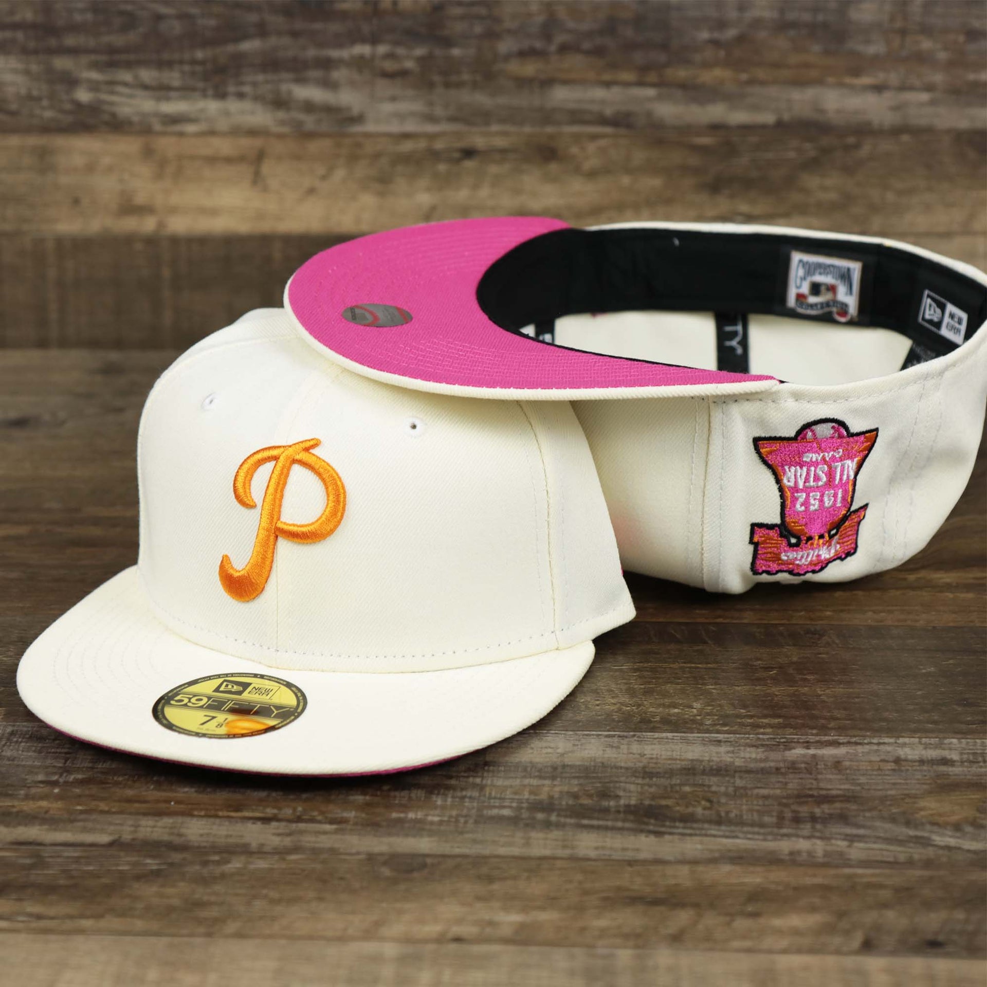The Top and Bottom of the Cooperstown Philadelphia Phillies Coffee Shop 1952 All Star Game Liberty Bell Side Patch 59Fifty Fitted Cap | New Era Off White 59Fifty