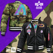 The Cooperstown Arizona Diamondbacks MLB Patch Alpha Industries Reversible Bomber Jacket With Camo Liner | Black Bomber Jacket