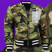 The front of the Camo Liner on the Cooperstown Arizona Diamondbacks MLB Patch Alpha Industries Reversible Bomber Jacket With Camo Liner | Black Bomber Jacket