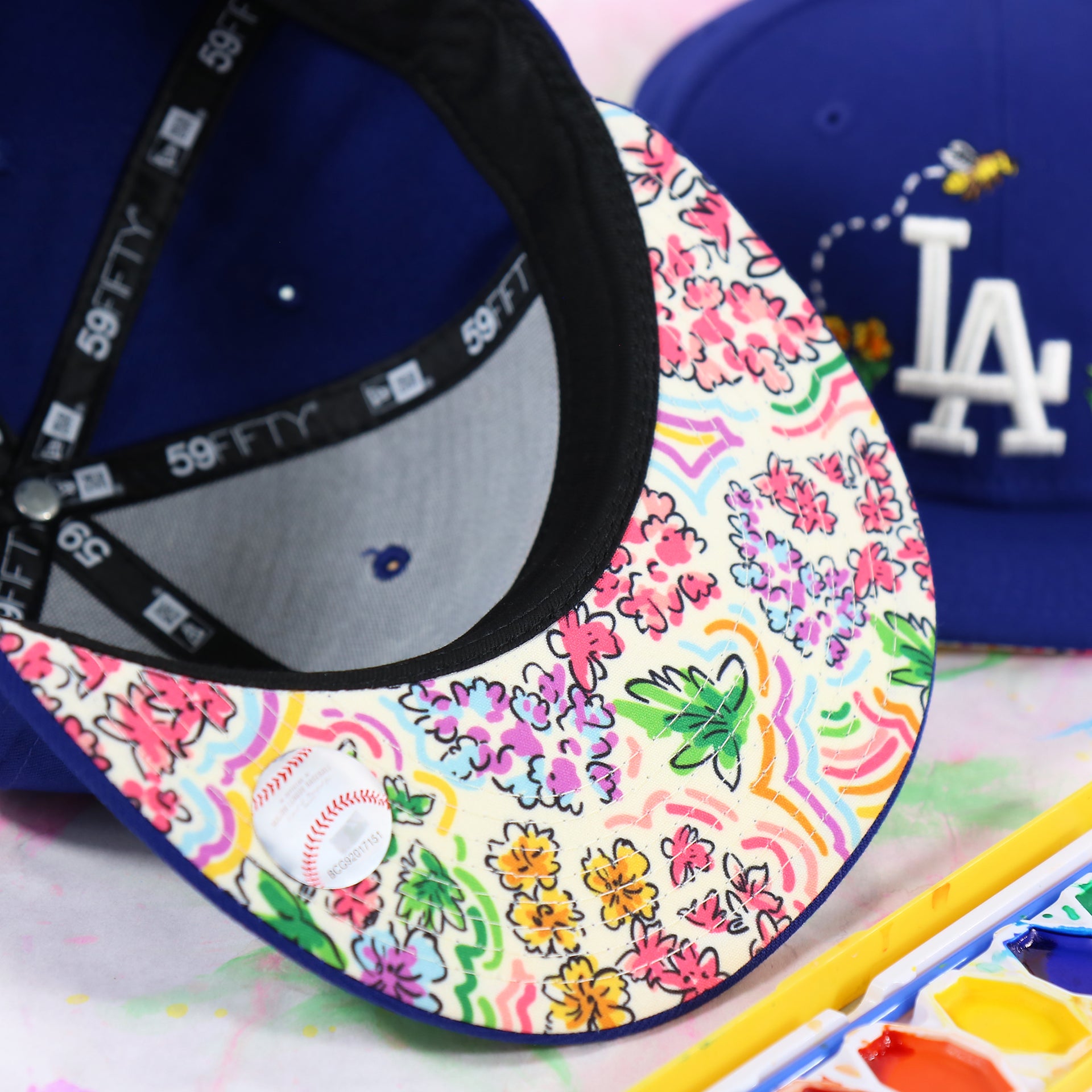 Los Angeles Dodgers Floral Print Undervisor Spring Embroidery 59Fifty Fitted Cap | Royal Blue 59Fifty Cap