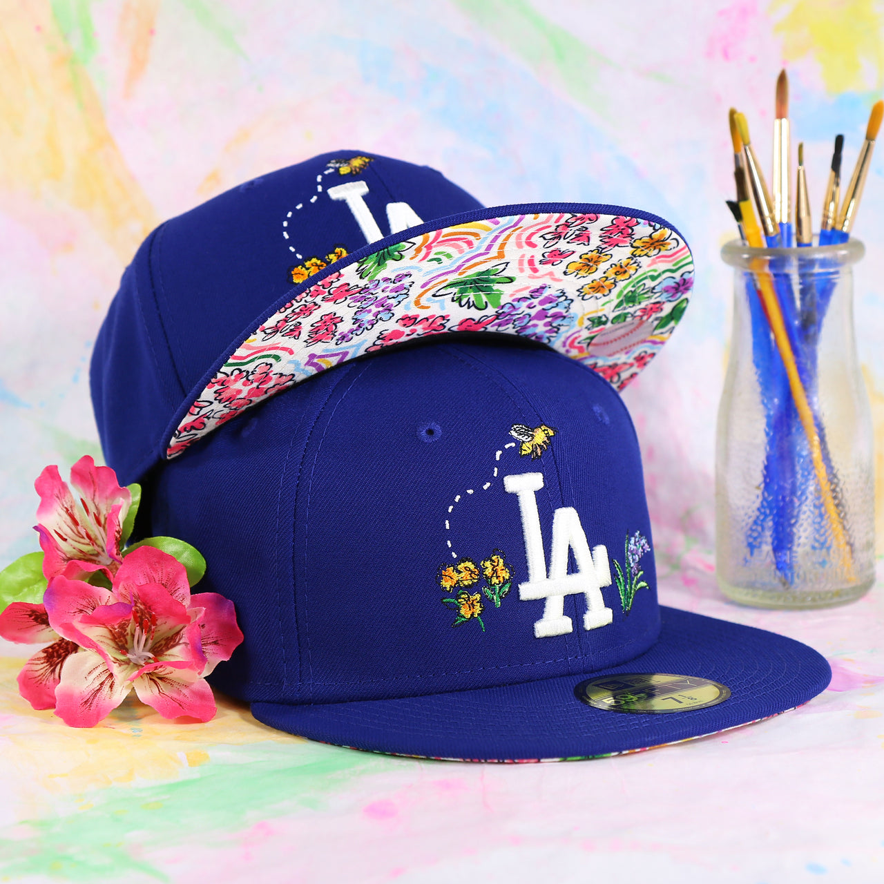 Los Angeles Dodgers Floral Print Undervisor Spring Embroidery 59Fifty Fitted Cap | Royal Blue 59Fifty Cap