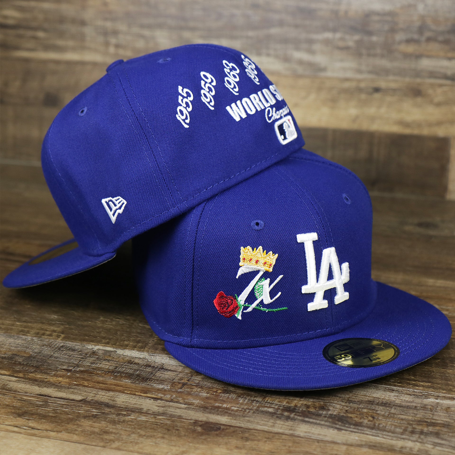 The Los Angeles Dodgers Crown Champions Gray Bottom World Championship Wins Embroidered Fitted Cap | Royal Blue 59Fifty Cap