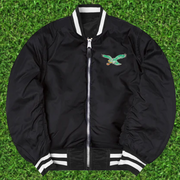 Reversible front of the Philadelphia Eagles Throwback Men’s Vintage Reversible Bomber Jacket | Alpha Industries x New Era