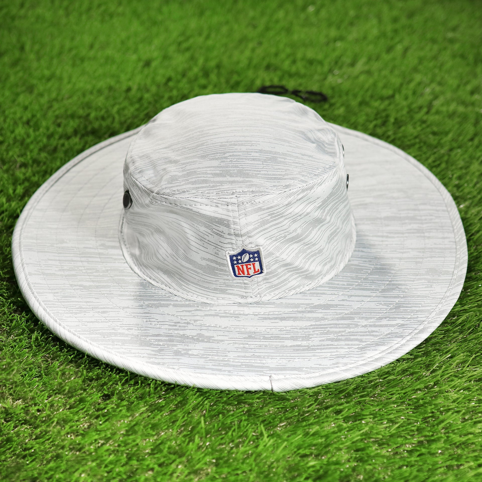 The backside of the Philadelphia Eagles Summer Training Camp Wide Brim Panama Bucket Hat | Distinct Gray Bucket Hat
