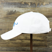 The wearer's left on the OCNJ New Jersey Ocean City Cursive Wordmark Dad Hat | White Dad Hat 