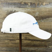 The wearer's right on the OCNJ New Jersey Ocean City Cursive Wordmark Dad Hat | White Dad Hat 