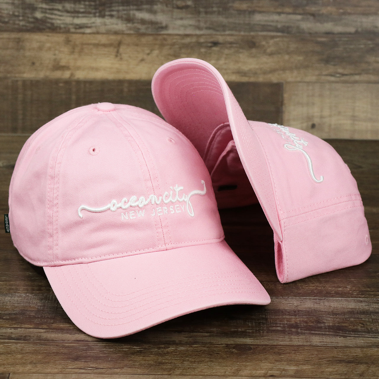 OCNJ New Jersey Ocean City Cursive Wordmark Dad Hat | Oxford Pink Dad Hat