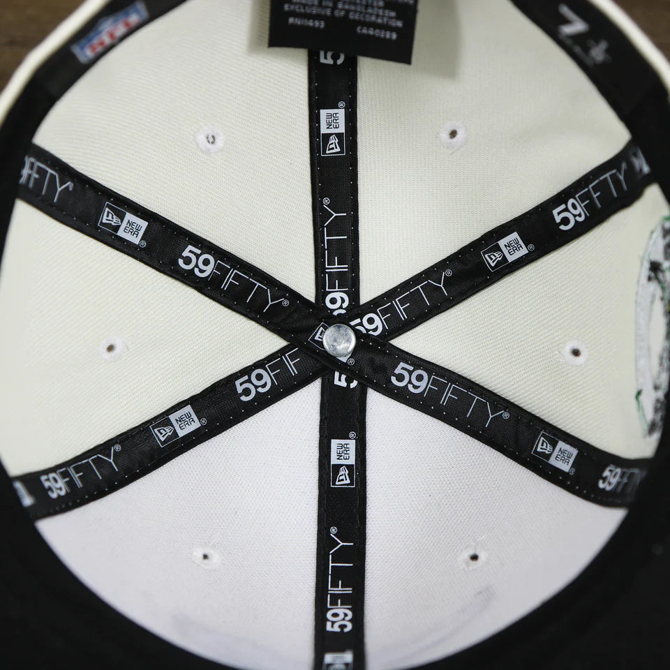 Interior taping of the Philadelphia Eagles Throwback Wordmark Jersey Script Cream/Kelly Green Black UV Side Patch 59Fifty Fitted Cap | Cap Swag Exclusive