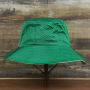 The backside of the Throwback Philadelphia Eagles 1987 White Eagles Logo Panama Pail Bucket Hat | Kelly Green Bucket Hat